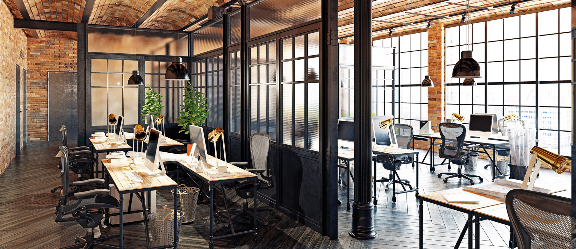 photo of a very wood-focused office space with japanese style paneled walls